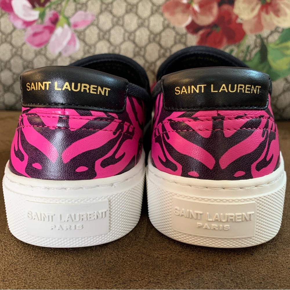 Saint Laurent Hot Pink Zebra Print Slip On Sneakers - Picture 7 of 14
